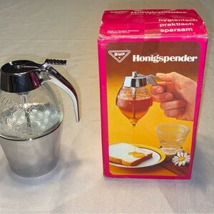 Honigspender Honey Dispenser - Clear Glass & Silver-Plate